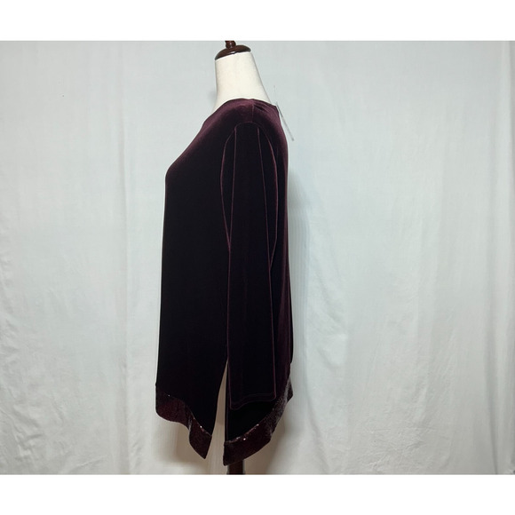 Chicos Travelers Top XXL 4 Purple Velvet Sequin Trim Asymmetrical Hem Blouse NWT - Picture 5 of 12